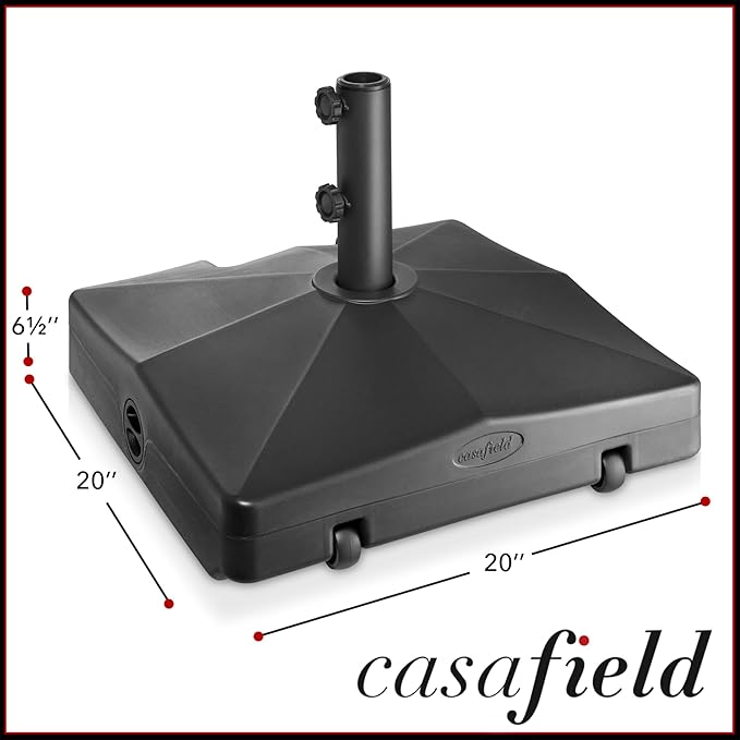 Casafield Patio Umbrella Base – Fillable to 100 lbs. Weighted Stand with Wheels for Outdoor / Lawn or Pool Deck Umbrellas up to 10 FT - Black