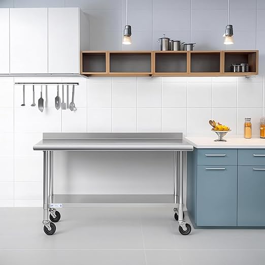 HALLY SINKS & TABLES H Stainless Steel Table for Prep & Work 24 x 72 Inches with Caster Wheels, NSF Commercial Heavy Duty Table with Undershelf and Backsplash for Restaurant, Home and Hotel