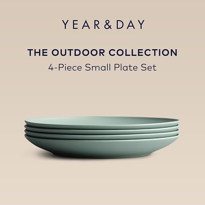 Year & Day Outdoor Set of 4 Unbreakable Lightweight Salad Plates, Plant Derived, Palm Green, 8.5 inch