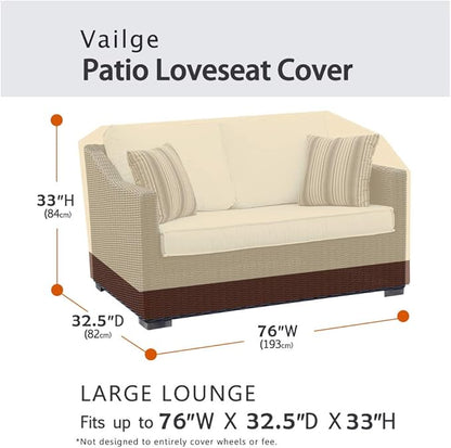 Vailge 2-Seater Heavy Duty Patio Bench Loveseat Cover,100% Waterproof Outdoor Sofa Cover, Lawn Patio Furniture Covers with Air Vent, Medium(Standard), Beige & Brown