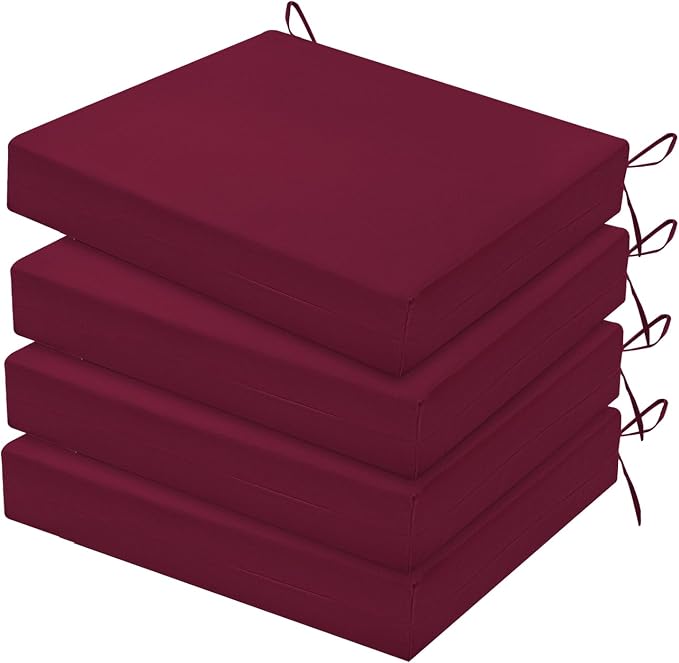 HARBOREST Outdoor Chair Cushions Set of 4, Water Resistant Patio Chair Cushions with Ties, Square Corner Outdoor Seat Cushions for Patio Furniture, 18.5"x16"x3", Burgundy