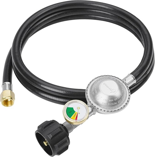 CALPOSE 6 Feet Propane Hose with Regulator & Gauge, Universal Gas Grill Regulator for Blackstone 28''/36'' Griddle, Weber Grill, Propane fire Pit and More, 3/8" Female Flare for Most LP Gas Grills