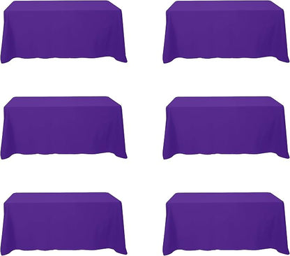 BRILLMAX 6 Pack Purple Tablecloths 90x132 Inch for 6ft Rectangle Tables | 150 GSM Polyester Fabric, Floor Length Drop, Water, Stain & Wrinkle Resistant Cloth Cover for Wedding Reception Banquet Party