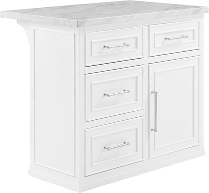 Crosley Furniture Cutler Faux Marble Top Kitchen Island with Storage, Breakfast Bar, Microwave Stand, White