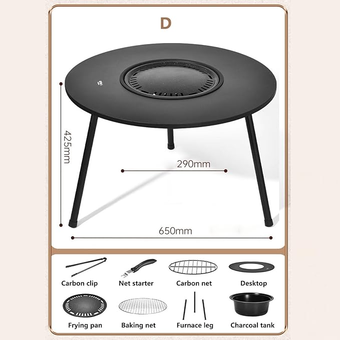 Outdoor Charcoal BBQ Grill Portable Charcoal Barbecue Grill with A Variety of Grilling Accessories Perfect for Outdoor Cooking & Grilling, BBQ, Patios with Carry Bag(D)