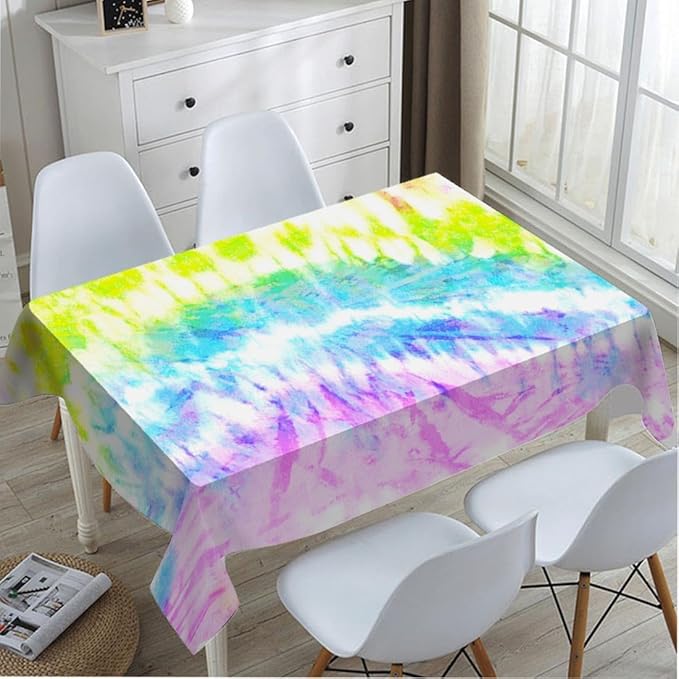 TKS MITLAN Tablecloth Rainbow Tie Dye Table Cloth Rectangle Table 60 x 84 Inch Distorted Watercolor Bright Pattern Vibrant Kitchen Decorations for Home Dinner Party