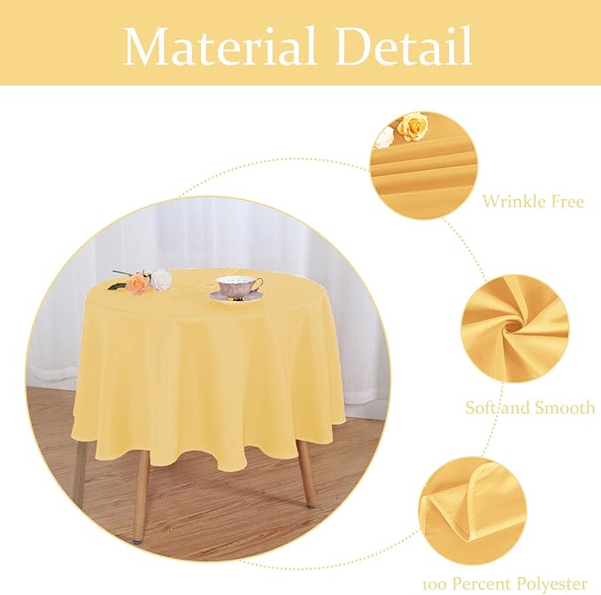 Fitable Outdoor and Indoor Tablecloth, Yellow, 60 Inches Round | Washable Waterproof Wrinkle Free Table Cover, Zipper and Umbrella Hole, For Spring Summer Party Picnic Camping Patio