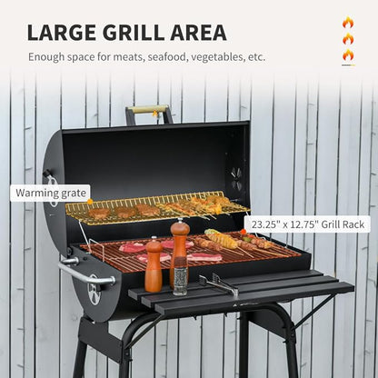 Portable Charcoal Grill for Outdoor Barbecue, Compact Steel BBQ Smoker with Wheels, Side Shelf and Adjustable Vent for Camping, Picnic, Backyard Use