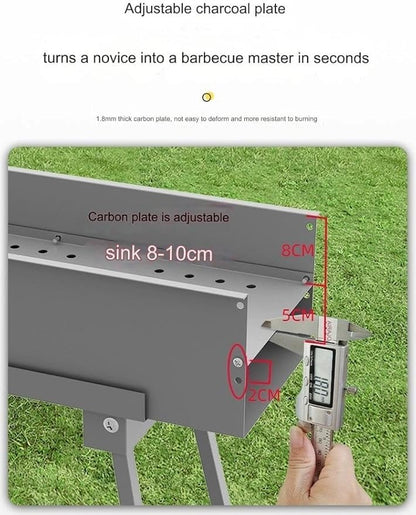 Charcoal Grill Stainless Steel Folding Portable BBQ Kit for Outdoor Cooking, Camping, Hiking, Picnic, Tailgate, Backpacking or Any Outdoor Event(18 * 50 * 43cm)