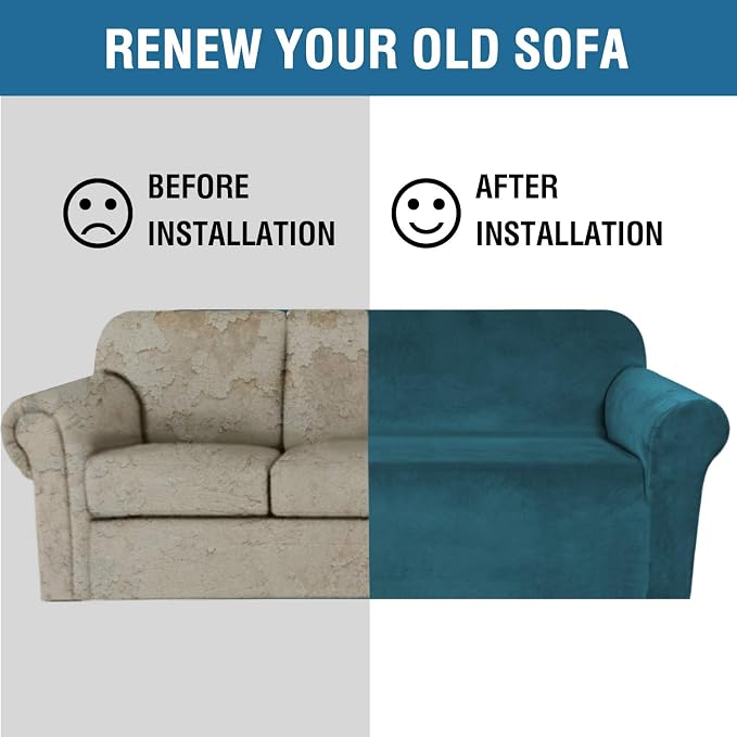 H.VERSAILTEX Stretch Velvet Sofa Covers Large Couch Covers Sofa Slipcovers Furniture Protector Soft with Non Slip Elastic Bottom, Feature Thick Comfy Rich Velour (Extra Wide Sofa 98"-105", Deep Teal)