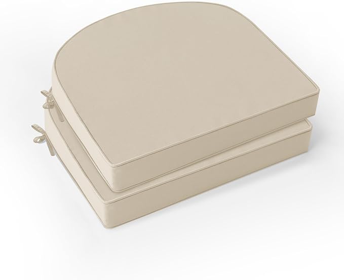 Outdoor Chair Cushions Set of 2: Waterproof & Fade Resistant Patio Furniture Cushions - 18.5 x 16 x 2 Inch Non Slip Round Corner Seat Cushion Pads with Removable Cover for Garden Yard Lawn, Cream