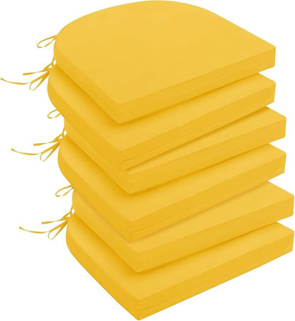 downluxe Outdoor Chair Cushions Set of 6 for Patio Furniture, Water-Resistant Patio Chair Cushions with Ties, High Density Foam Outdoor Seat Cushion, 17" X 16" X 2", Yellow