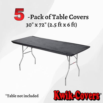 6' Rectangle Plastic Table Covers 30" x 72", Bundle of 5 (Black)