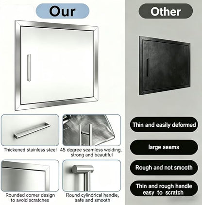Outdoor Kitchen/BBQ Access 26.3" W X 26.3" H Double Doors,Thickened 304 Stainless Steel Flush Mount Outdoor Kitchen Accessories Door for Indoor/Outdoor Kitchen Outdoor Cabinet BBQ Island