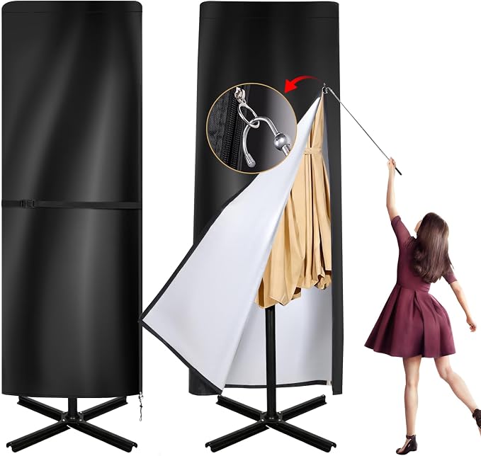 Patio Umbrella Covers, 600D Waterproof Windproof Outdoor Umbrella Cover Fits 13-15 ft with Zipper and Rod, All-Weather Protection for Outdoor Patio, Garden, Deck Umbrellas