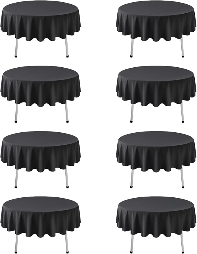 8 Pack Black Round Tablecloths 60 Inch | For 2Ft-3Ft Round Table, Wrinkle Resistant Table Cloth, Washable Polyester Fabric, For Wedding Party Banquet Buffet Camping