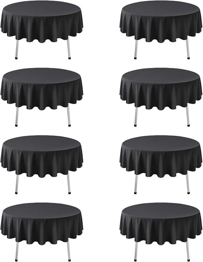 8 Pack Black Round Tablecloths 60 Inch | For 2Ft-3Ft Round Table, Wrinkle Resistant Table Cloth, Washable Polyester Fabric, For Wedding Party Banquet Buffet Camping
