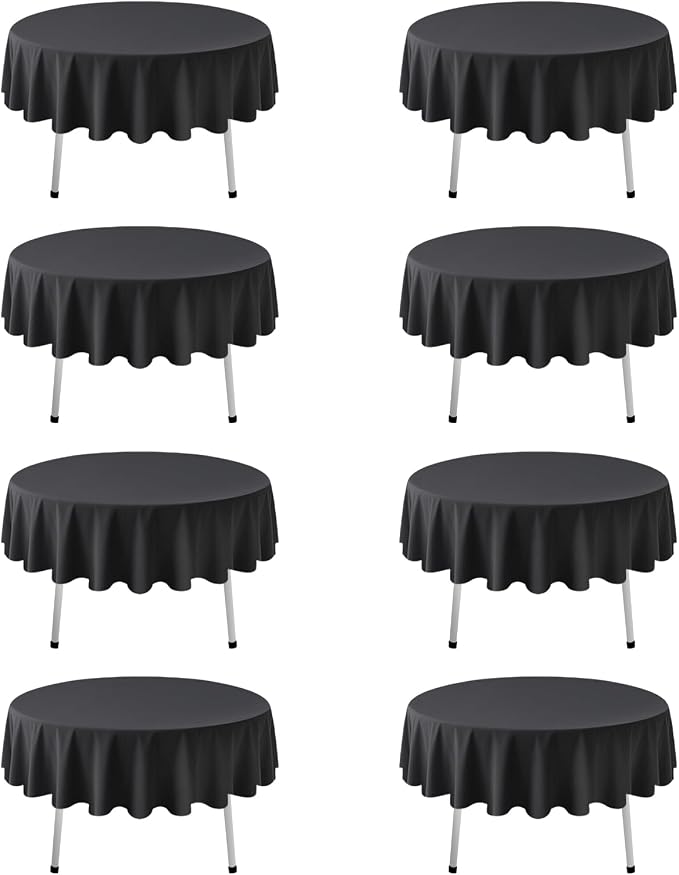 8 Pack Black Round Tablecloths 70 Inch | For 2Ft-3Ft Round Table, Wrinkle Resistant Table Cloth, Washable Polyester Fabric, For Wedding Party Banquet Buffet Camping