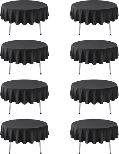 8 Pack Black Round Tablecloths 70 Inch | For 2Ft-3Ft Round Table, Wrinkle Resistant Table Cloth, Washable Polyester Fabric, For Wedding Party Banquet Buffet Camping