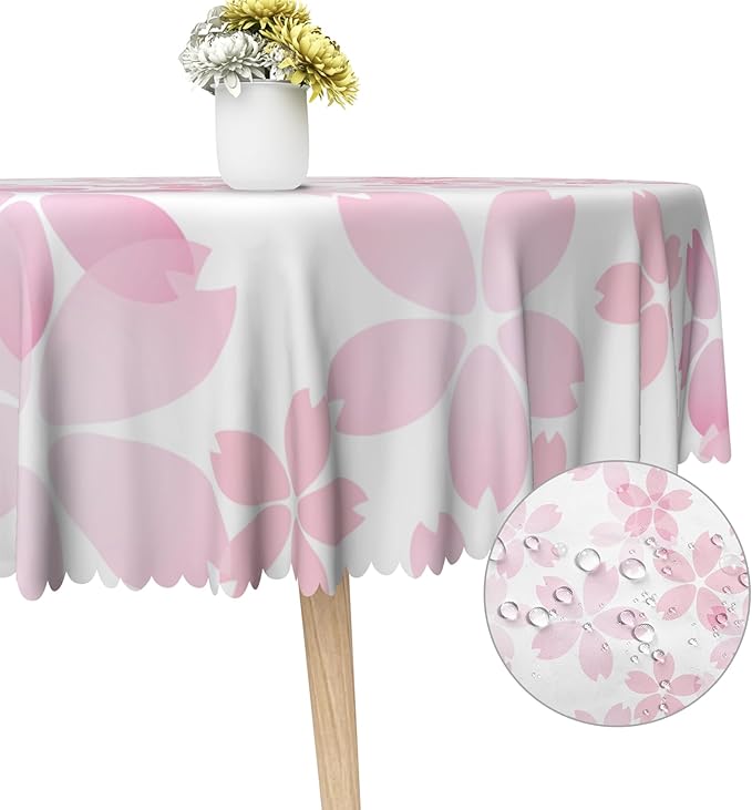 Cherry Blossom Round Tablecloths Pink Flowers Japanese Spring Floral Tablecloth Dining Table Cloth Circle Table Cover for Home Kitchen Dining Room Outdoor Camping Party Picnic 70 Inch