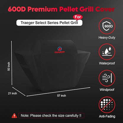 Comnova Grill Cover for Traeger Select - Premium Wood Pellet Smoker Cover for Traeger Waterproof & Heavy Duty, 600D Pellet BBQ Cover Accessory for Treager Select Elite and Selects Pro Grills (BAC375)