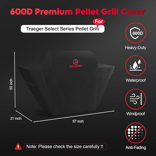 Comnova Grill Cover for Traeger Select - Premium Wood Pellet Smoker Cover for Traeger Waterproof & Heavy Duty, 600D Pellet BBQ Cover Accessory for Treager Select Elite and Selects Pro Grills (BAC375)