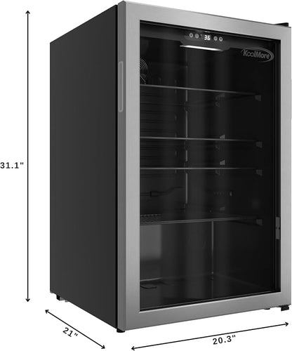 KoolMore 20 Inch Beverage Refrigerator, 4.5 Cu. Ft. Fridge Cooler, 120 Can Glass Door Drink Fridge for Dorm, Bedroom, Office, Bar, Retail Display, ETL Listed