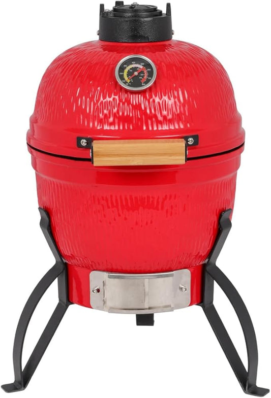 13in Round Ceramic Grill,Charcoal Grill BBQ Grill,Portable Barbecue Grill with Thermometer and Stainless Steel Grate,Orange