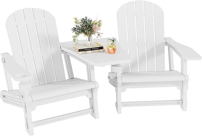 Shintenchi Adirondack Chairs Set of 2,HDPE Adirondack Chairs w/Removable Tablelop & Umbrella Hole,All-Weather Wooden Textured Plastic Outdoor Chairs w/Cup Holders for Garden Backyard Pool,White