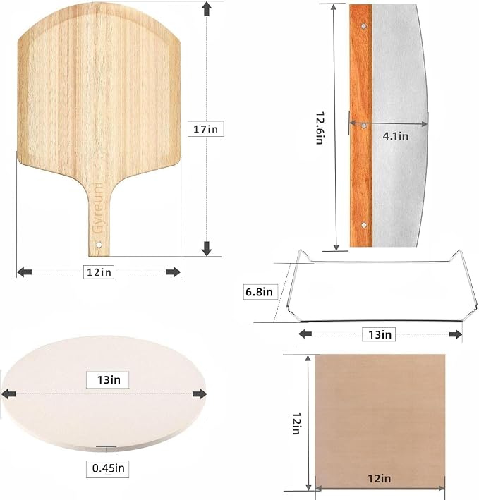 5 PCS Round Pizza Stone Set, 13" Pizza Stone for Oven and Grill with Pizza Peel(OAK),Serving Rack, Pizza Cutter & 10pcs Cooking Paper for Free, Baking Stone for Pizza, Bread | Complete baking stone set:13'' pizza stone, pizza peel, serving rack, pizza ...