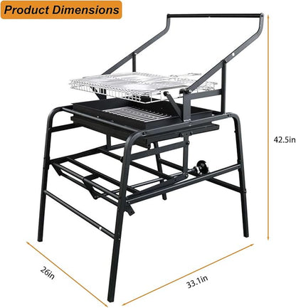 360° Rotating Grill with Adjustable Charcoal Tray, Portable Charcoal Grill Featuring Large Stainless Steel Cooking Grate for Picnics, Camping, and Gatherings