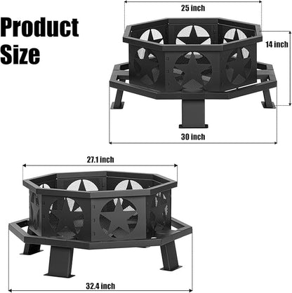 Panovue 32 inch Fire Pit for Outside, Heavy Duty Wood Burning Fire Pits with Fire Poker, Outdoor Octagonal Firepit for Camping, Yard, Patio