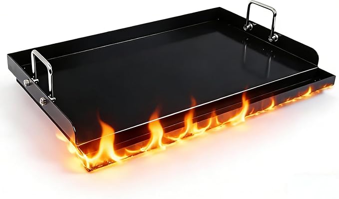SHINESTAR 25"x16" Carbon Steel Griddle for Gas & Charcoal Grills | Pre-Seasoned Ceramic Nonstick Flat Top with Foldable Handle & Grease Groove Great for Parties, Camping & Tailgating