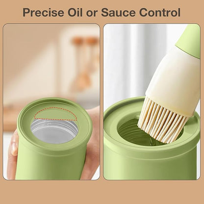 YARRAMATE 300ml /10oz Oil Dispenser with Brush - Glass Oil Bottle for Kitchen with Silicone Heat Resistant Basting Brush - Cooking Brush for Vinegar Sauce BBQ Grill Frying - Green