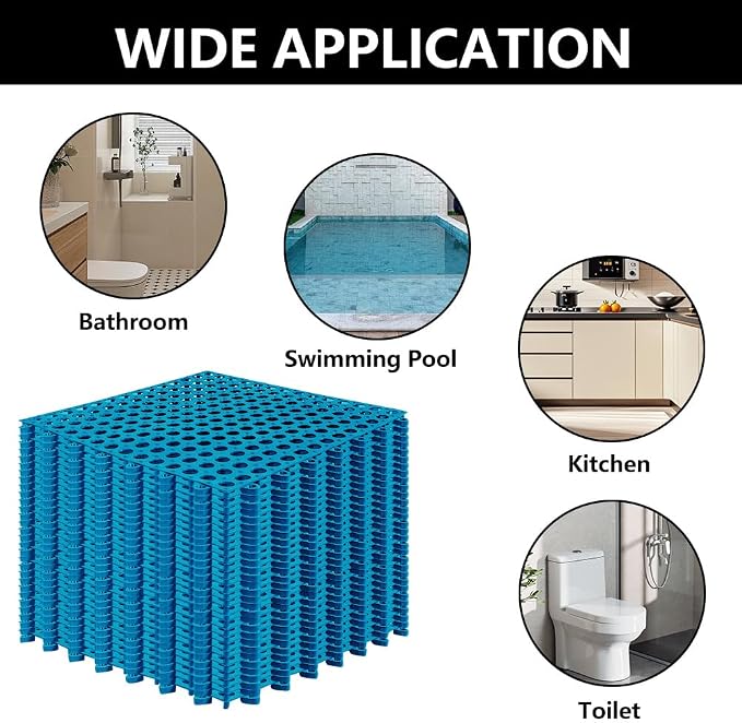 30 Pack Garage Floor Tiles, 12x12 Inch Interlocking Drainage Tiles | Non-Slip Deck Tile for Bathroom, Pool Deck, Gym, Garage, Kitchen & Wet Areas, Easy Splicing Anti-Fatigue Mat (Blue)