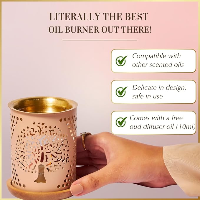 Tree of Life Essential Oil Burner by Dukhni | Oil Diffuser & Free Oud Oil | Use for Oud Essential Oil, Fragrance Oil, Diffuser Oils | Home Aromatherapy, Prayer, Stress Relief, Meditation, Muslim Gift