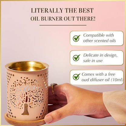 Tree of Life Essential Oil Burner by Dukhni | Oil Diffuser & Free Oud Oil | Use for Oud Essential Oil, Fragrance Oil, Diffuser Oils | Home Aromatherapy, Prayer, Stress Relief, Meditation, Muslim Gift