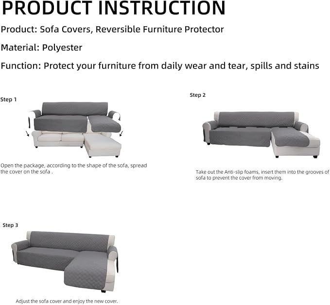 Easy-Going Reversible L-Shape Sectional Couch Cover, Large, Coffee/Coffee | Soft Sofa Slipcover For Dogs, Fits Left/Right Chaise Lounge Protector, Water Resistant Mat For Living Room