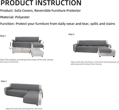 Easy-Going Reversible L-Shape Sectional Couch Cover, Large, Coffee/Coffee | Soft Sofa Slipcover For Dogs, Fits Left/Right Chaise Lounge Protector, Water Resistant Mat For Living Room