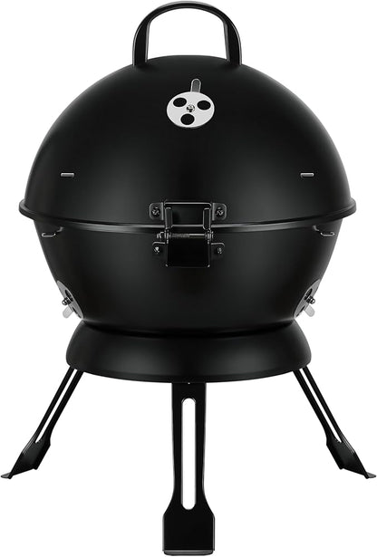 14-Inch Portable Barbecue Grill,Outdoor Small Grill with Dual Venting System and Warming Rack for Picnic, Camping, Backyard,Black