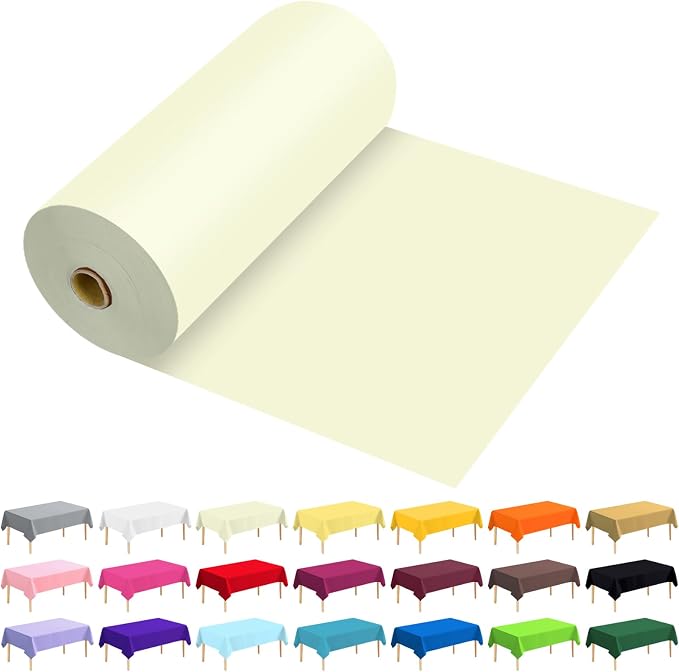 54 Inch X 300 Feet Plastic Table Cover Roll Premium Disposable Plastic Tablecloth for All Type/Shape Tables | Picnic, Party, Banquet, Birthdays, Weddings (Beige, 54 Inch X 300 Feet)
