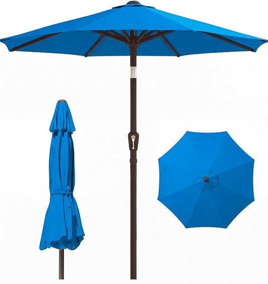 PatioKingdom Auto-Tilt 9FT Patio Umbrella Outdoor with 8 Sturdy Fiberglass Ribs,Market Table Umbrella for Pool,Backyard,Deck and Garden