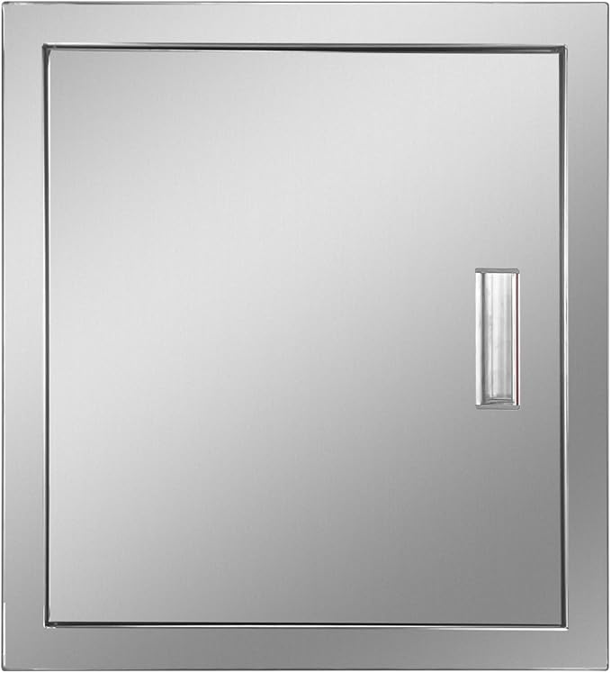 Outdoor Kitchen Door 18" W x 20" H Stainless Steel BBQ Single Access Door Flush Mount Vertical Wall Doors with Handle and Hooks Suitable for Grilling Station Outside Cabinet Outdoor Kitchen