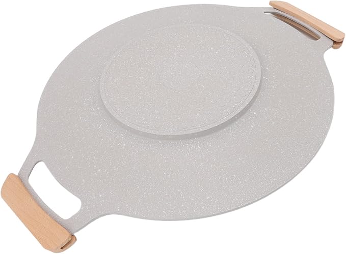 Diydeg Korean BBQ Grill Pan, Nonstick Stovetop Griddle, Aluminum Round, Silver, 30cm/11.8in