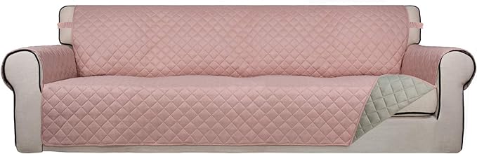 PureFit Reversible Quilted Couch Covers for Dogs Sofa Cover 4 Seater 88" | Pink/Beige, Water Resistant Couch Protector, Washable Pet Couch Cover with Non Slip and Elastic Straps For Kids