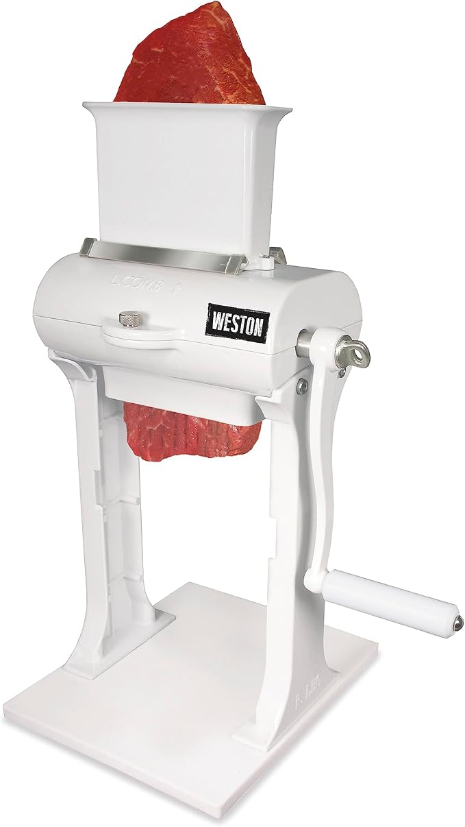 Weston Meat Tenderizer Tool & Heavy Duty Cuber, Quick and Easy Manual Operation For Cuts Up To 4.5” Wide x .75” Thick, Durable Aluminum Construction, Stainless Steel Blades, White (07-3101-W-A)
