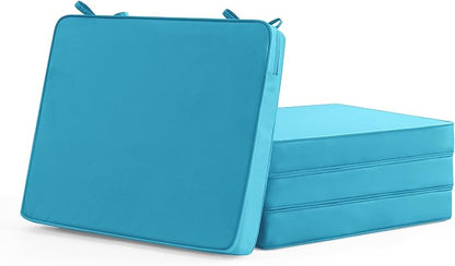 Summsun Outdoor Chair Cushions Set of 4: Waterproof & Color Fastness Seat Cushion for Patio Furniture - 22 x 22 x 3 Inch Chair Pads with Ties and Hidden Zipper - Patio Chair Cushion Replacement, Teal