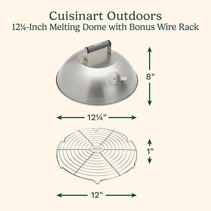 Cuisinart 12.25" Melting Dome with Bonus Wire Rack, Stainless Steel Grill Dome with Vent for Steaming, Smoking & Melting Cheese, Ideal for BBQ, Griddles, and Outdoor Cooking