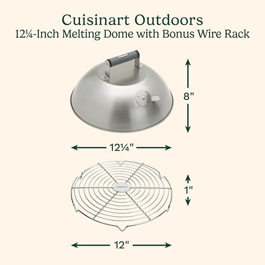 Cuisinart 12.25" Melting Dome with Bonus Wire Rack, Stainless Steel Grill Dome with Vent for Steaming, Smoking & Melting Cheese, Ideal for BBQ, Griddles, and Outdoor Cooking