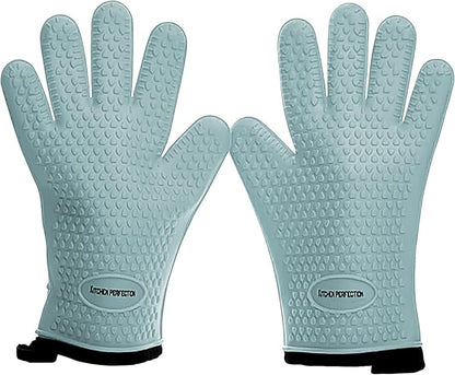 KITCHEN PERFECTION Silicone Smoker Oven Gloves -Extreme Heat Resistant BBQ Gloves -Handle Hot Food Right on Your Smoker Grill Fryer & Pit | Waterproof Oven Mitts |Superior Value Set+3 Bonuses